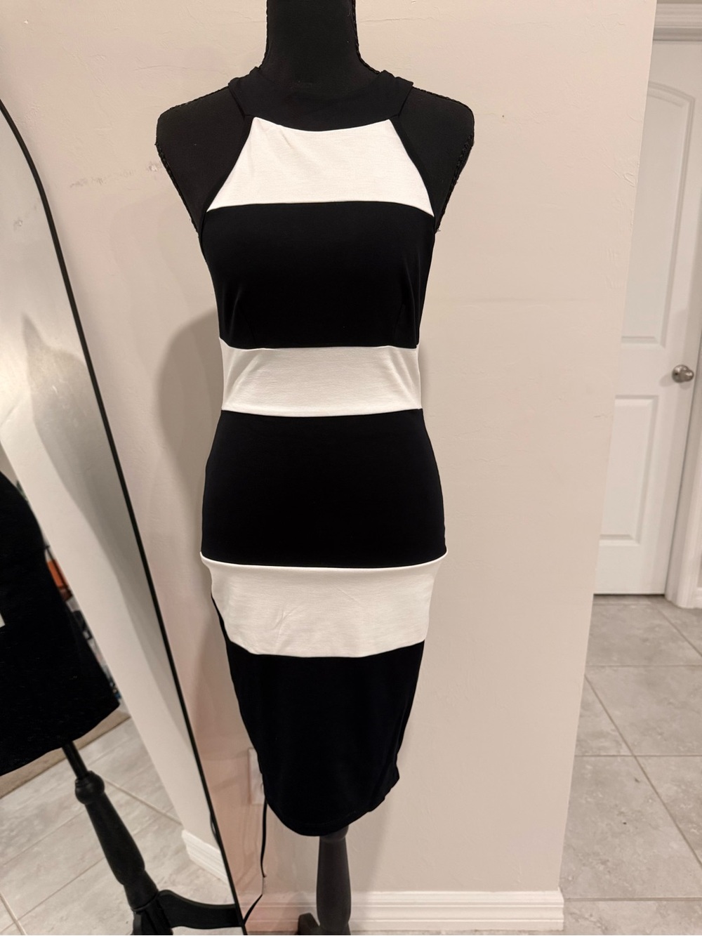 Entry Black and White Striped Halter Bodycon Dress - Women